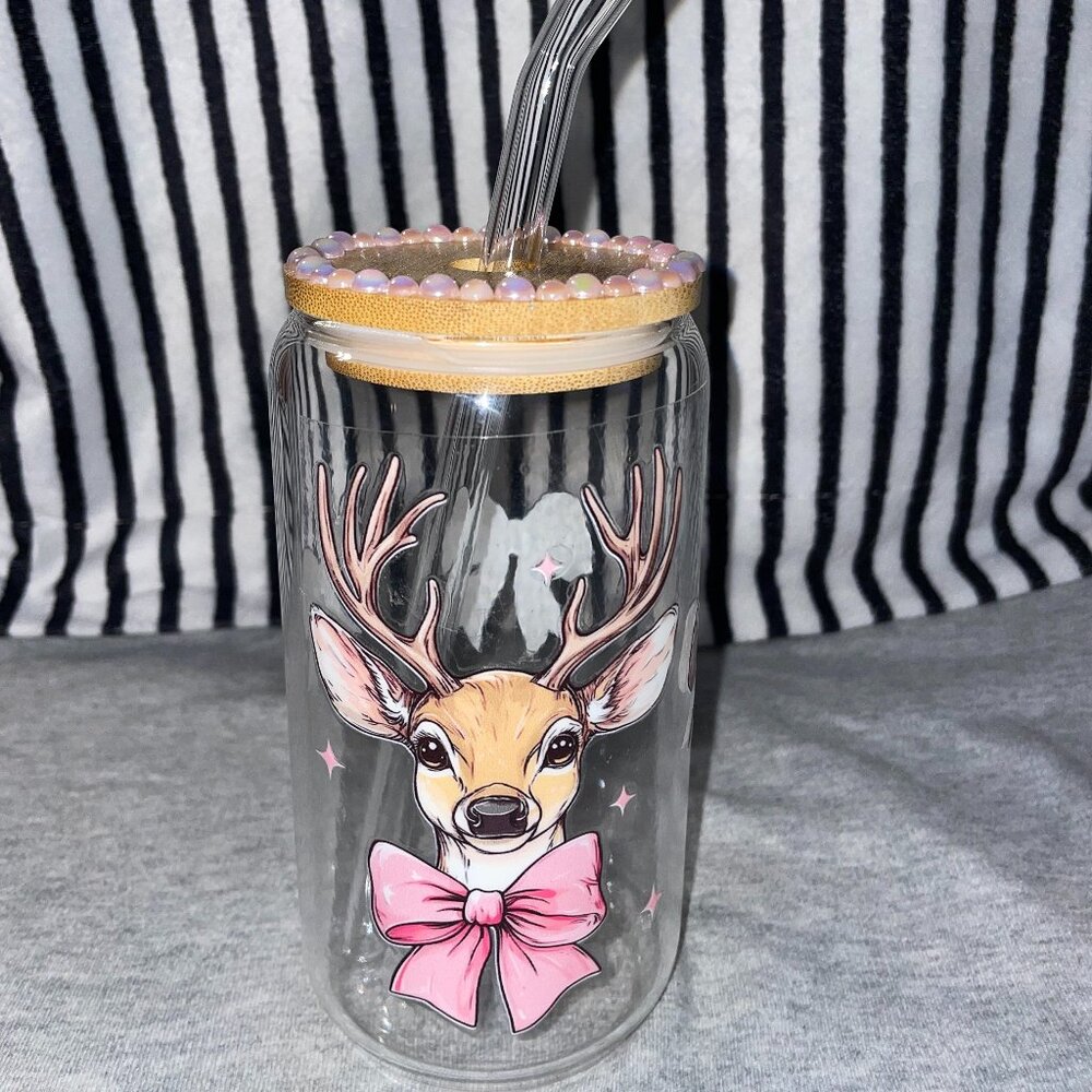 Deer pink custom cup w/ straw